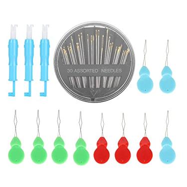 Imagem de Enfiador de agulha automático, fio de latão de plástico, máquina de costura portátil, ferramenta de enfiamento para costura doméstica, artesanato inclui 3 enfiadores de plástico,