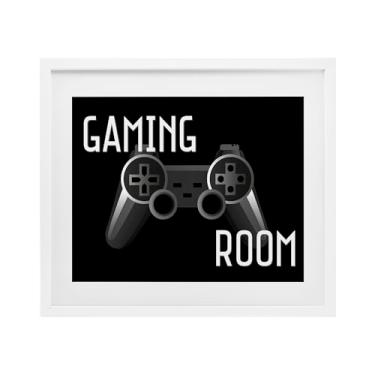 Imagem de Stupell Industries Controle preto para sala de jogos, impressão emoldurada branca sob vidro, design de Kim Allen, 13 x 16