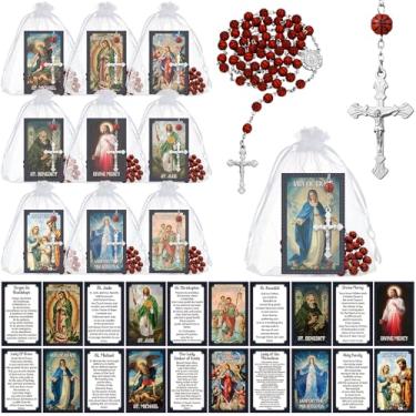 Imagem de Sayglossy Conjunto de 30 presentes religiosos católicos, cartão de oração católica, santos e contas de rosário, presente de batismo de primeira comunhão, Basketball