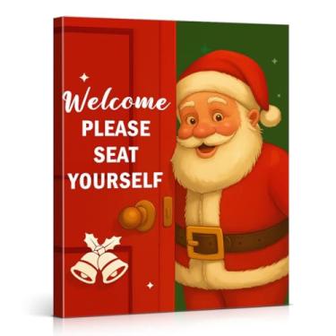 Imagem de Engraçado Papai Noel decoração de parede de banheiro decoração de parede bonito Papai Noel imagem Natal banheiro decoração de parede para banheiro 20x25 tela emoldurada - Por favor, sente-se