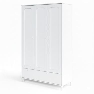 Imagem de Guarda-Roupa Infantil Fofura 3 Portas Divicar MDF Branco com Pés e Puxadores em Madeira Maciça, Pintura Atóxica, Acabamento Laqueado UV e Gavetas com Trilhos Telescópicos (Branco)