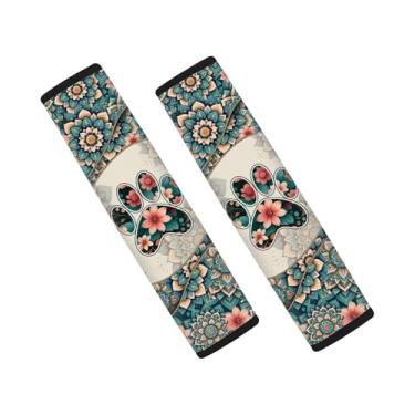 Imagem de gearider Almofadas de cinto de segurança automotivas com estampa de pata capas de cinto de segurança macias pacote com 2 capas universais para cinto de segurança boho flor cinto de ombro adequado para