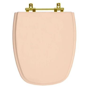 Imagem de Assento Sanitário Poliester Monte Carlo Rosa Floral Ferragem Dourada Para Vaso Deca