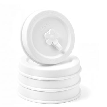 Imagem de Lelife Tampas de silicone para frascos de pedreiro, comuns e de boca larga, com furo de canudo e tampa (cor branca, 4 peças)