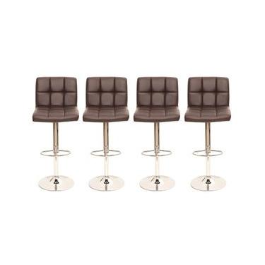 Imagem de Conjunto 4 Banquetas Altas Estofadas Para Cozinha Balcão Bancada Ilha Giratória Gomos Marrom