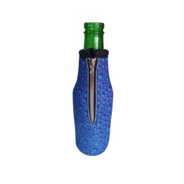 Imagem de Porta Garrafas Long Neck Térmico em Neoprene, 3mm, 355ml, com Zíper, Design de Gotas D'água. (Azul)