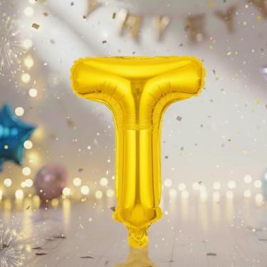 Imagem de Balões grandes de letras douradas de 81 cm T, balões de alumínio preenchidos com hélio Mylar Tlphabet para festas de aniversário e decorações de aniversário, suprimentos de decoração de festa de ouro