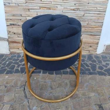 Imagem de Puff Banqueta Argola Industrial Estofado – Puff Redondo Moderno com Base em Metal(CAPITONE Preto)