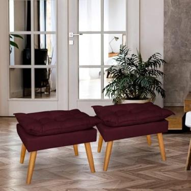 Imagem de Kit 2 Puff Decorativo Opala Bege – Puff Apoio para Pés Estofado Moderno para Sala, Quarto e Amamentação(Bordo)
