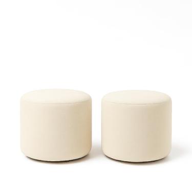 Imagem de Kit 2 Puffs Bouclé Decorativos Redondos Estilo Orgânico – Puff Moderno para Sala, Quarto e Recepção(Off White)