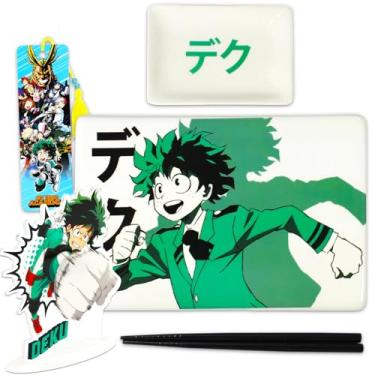 Imagem de My Hero Academia Conjunto de pratos de sushi - Conjunto de decoração de casa com prato de sushi Deku, pires de mergulho, pauzinhos, suporte de estatueta para adultos, adolescentes | Conjunto de