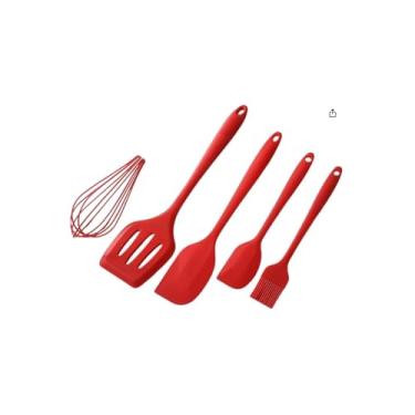 Imagem de Kit Utensílios de Cozinha de Silicone 5 Peças, Material Silica Gel e Aço Inox, Cores Sortidas Vermelha e Preta, 116g