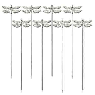 Imagem de Palitos para coquetéis, 8 palitos de dente de coquetel de morcego em aço inoxidável, palitos de azeitona para bar, churrasco, frutas, palitos de bebida Bloody Mary (libélula)