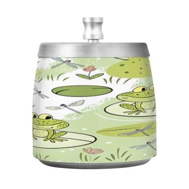 Imagem de JUZIHAI Cinzeiro de desenho animado sapos libélulas com tampa, bandeja de cinzeiro de aço inoxidável inodoro à prova de vento cinzeiro sem fumaça para escritório em casa, pátio, varanda, cigarro