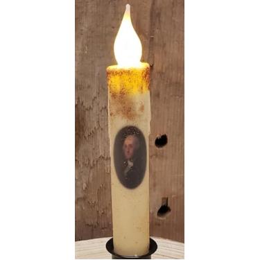 Imagem de HAPPY DEALS ~ Vela afunilada Primitive Timer, conjunto de 2 peças Presidente George Washington, 6,75 H, operado por bateria, uso interno