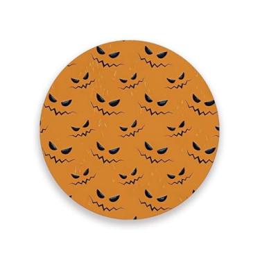 Imagem de JUZIHAI Conjunto de 4 porta-copos Happy Halloween com 4 porta-copos redondos absorventes de pedra cerâmica com base de cortiça, tapete de proteção de mesa para cozinha, bar, decoração de casa