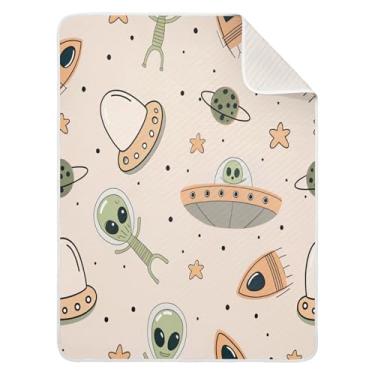 Imagem de Qilmy Cobertor de bebê Aliens UFO Space 76 x 101 cm, cobertor infantil de algodão macio para meninos e meninas, cobertor leve e quente para bebês e bebês recém-nascidos