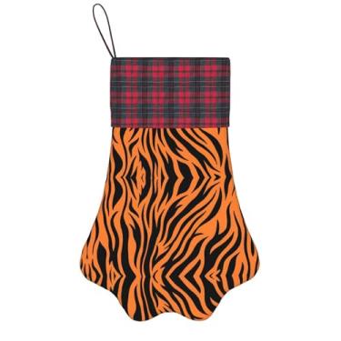 Imagem de SKKNT Meias de Natal com estampa laranja listras de tigre animais de estimação decoração de natal cães gatos árvore decoração doce presente conveniente