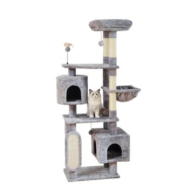 Imagem de Hoopet Árvore grande para gatos de 182 cm para vários gatos, torre com 2 apartamentos, postes para arranhar, rede e plataforma, poleiro de pelúcia para atividades internas, relaxante, fácil montagem