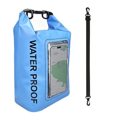 Imagem de Bolsa impermeável 5L para atividades ao ar livre, bolsa transversal, dois em um, bolsa impermeável para celular, bolsa de natação em PVC à prova d'água (Azul)