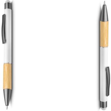 Imagem de Caneta Esferográfica em Alumínio Reciclável com Bambu, Escrita Azul, Ponta Touch, Refil Parker, Executiva (Kit 2 Branco)