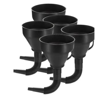 Imagem de Kit 5 Funis Flexíveis com Mangueira Sanfonada, Plástico Preto, Universal para Óleo, Gasolina e Combustível de Motos e Carros