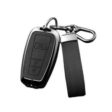 Imagem de Capa de couro para chave remota inteligente de carro compatível com Toyota Avalon Camry RAV4 Prius CHR C-HR Corolla Land Cruiser Prado Chaveiro(M-gun black ring)