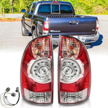 Imagem de SAFAUTOPARTS Par de montagem de luzes traseiras com arnês para Toyota Tacoma 2005-2015 halogêneo e luzes traseiras de LED, lâmpadas de freio traseiras do lado do passageiro e do motorista, lente