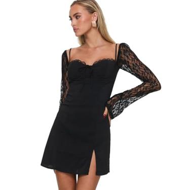 Imagem de Princess Polly Minivestido feminino Ashwood com manga de renda, Preto, 38