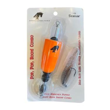 Imagem de FOUR HORSEMEN TACKLE Combo Pop Boom – 7,6 cm Cork Popper & Boom Boom Camarão Isca de Plástico com Líder de Fluorocarbono de 9 kg – Isca de Pesca em Água Salgada para Redfish, Snook, Truta e Espécies