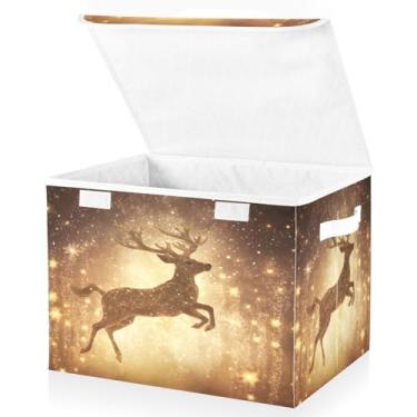 Imagem de Blueangle Cestos de armazenamento Golden Deer com tampas, 42 x 32 x 30 cm, grande cesta organizadora dobrável para decoração de casa e escritório (52)