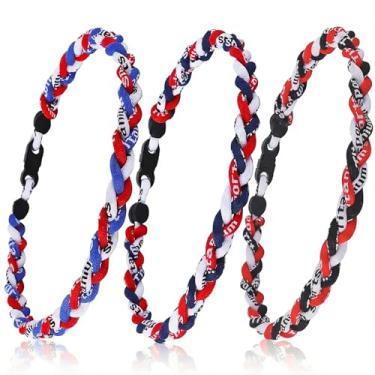 Imagem de ZJO Colar de beisebol, pacote com 3, design de corda trançada de tornado, acessórios esportivos duráveis, 45,7 cm, azul-marinho, preto, softball, presentes de espírito de equipe