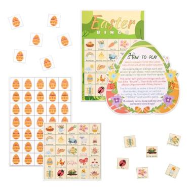Imagem de Fukaisu Conjunto de jogos de bingo de Páscoa para 24 jogadores, 24 peças de cartas de jogos de bingo de Páscoa com cartão de chamada e ovo e manual de instruções para sala de aula, atividades