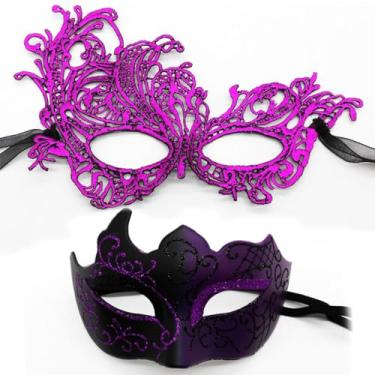 Imagem de Cosmer Máscara De Baile Máscaras Para Casais, Renda, Olho, Carnaval Veneziano, Festa Halloween, Baile, Fantasia (Roxo)
