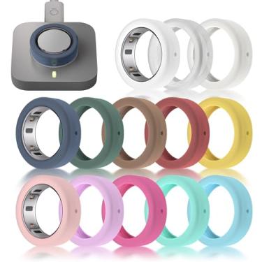 Imagem de Seltureone Pacote com 13 capas de anel para Oura Ring 4 Ceramic/Gen 4/Gen 3/, protetor de anéis de silicone elástico antiarranhões, suporta carregamento com capa, capa de anel para academia de