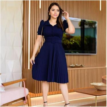 Imagem de Vestido Gode Rodado Plissado Lindo Evangelico Cinto Midi Oferta - Univ