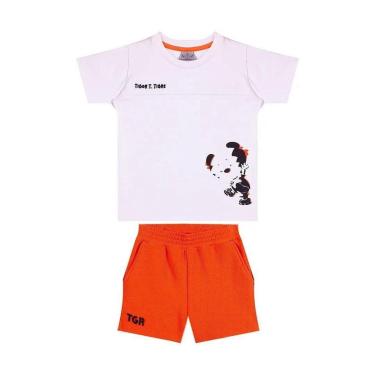 Imagem de Conjunto Curto Tigor T Tigre Camiseta Bermuda Branco Laranja-Masculino