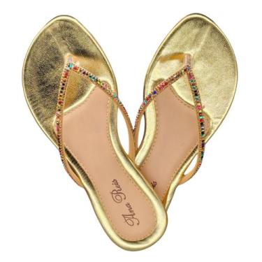 Imagem de Sandália Feminina Rasteira Strass Pedra de Dedo 702 - Doce Vinha, Ouro
