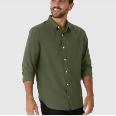 Imagem de Camisa Regular Masculina Manga Longa Em Tricoline Malwee, GG, Verde