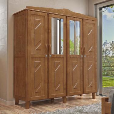 Imagem de Guarda Roupa Casal Brasil 1125IM 4 Portas 3 Gavetas Madeira Maciça de Pinus com Espelhos Imbuia Cavazotto