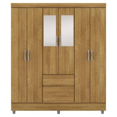 Imagem de Guarda Roupa Casal 10091 + 60008 6 Portas de Bater 2 Gavetas MDP com Espelho Nature Mil...