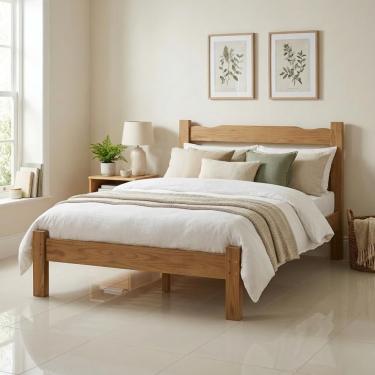 Imagem de Cama Queen Com Colchão Em Madeira Maciça Esmeralda Nogueira