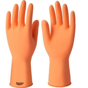Imagem de Luva Borracha Sanro Forrada Antiderrapante Plus Laranja G - Kit C/10 P