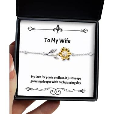 Imagem de SpreadPassion Presentes engraçados para esposa, My Love for You is Endless, it just Keeps Growing Deeper with Each, Best Valentine's Day Girassol Pulseira da Wife