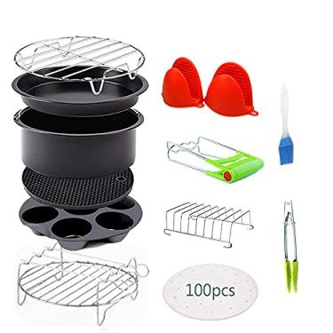 Imagem de Pacote com 12 acessórios para fritadeira a ar universal XL, kit de acessórios para fritadeira a ar universal de 3,8 litros - 5,8 litros com revestimento antiaderente, cesto para fritadeira a ar, sem BPA, pode ser lavado na lava-louças, 15,2 cm