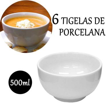 Imagem de Kit Com 6 Tigela de Porcelana 500ml Pote Bowl Cumbuca