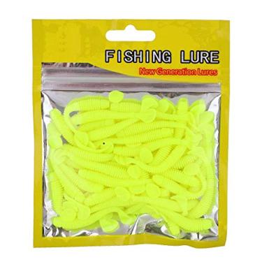 Imagem de Iscas de pesca, 50 peças 5 cm iscas de pesca de plástico macio cauda T larva iscas de minhoca acessório de pesca amarelo