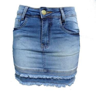 Imagem de saia jeans claro com lycra