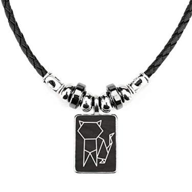 Imagem de DIYthinker Colar abstrato de gato origami formato geométrico joia torque pingente de corda de couro