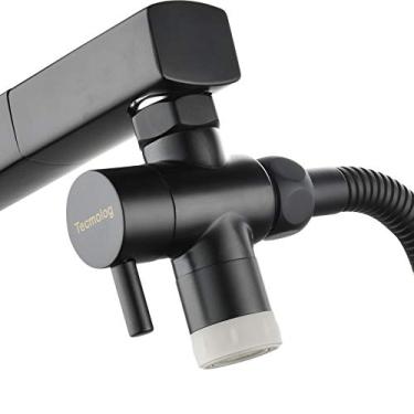 Imagem de Tecmolog Divisor de pia de Latão Divisor de Torneira de 3 Vias Válvula de Desvio de Torneira com Aerador de 2 Modos e Adaptador Roscado Macho M22 x M24, Preto, SBA021DB